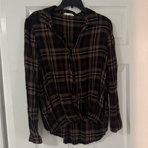 Brown plaid shift asymmetrical waist line
